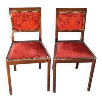 1890/1930 Pair of red velvet chairs / beech