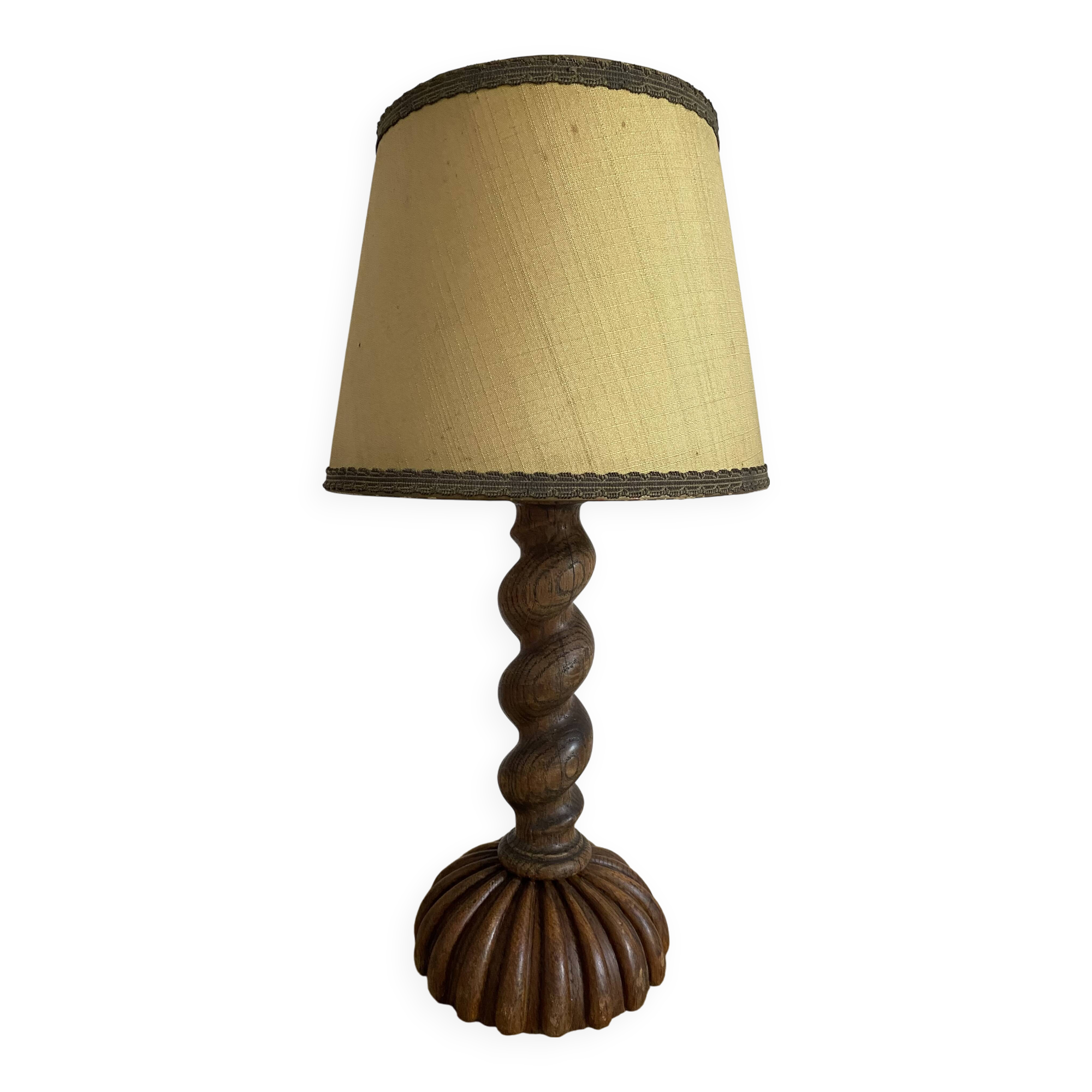 Antique lamp in twisted turned wood