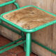 Pair of industrial stools, wood and metal