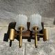 Old pair of wall sconces by Maison Lunel in brass and glass.
