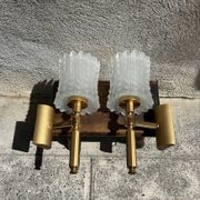 Old pair of wall sconces by Maison Lunel in brass and glass.