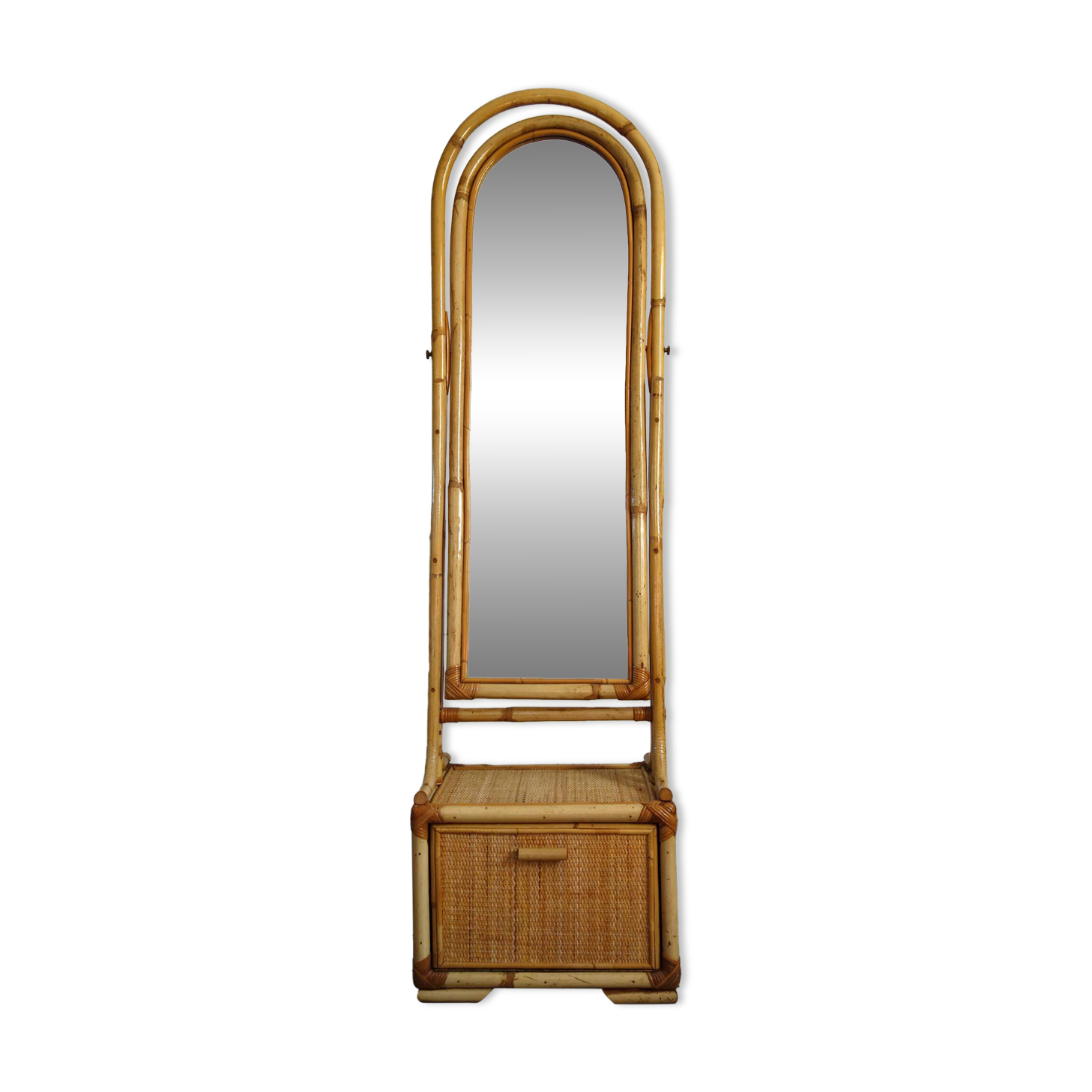 Woven wicker and bamboo full-length mirror, 70s/80s.
