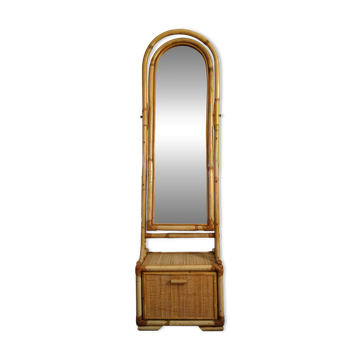 Miroir psyché osier tressé et bambou, années 70/80