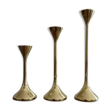 Series of 3 Scandinavian brass candle holders, 70s tulip foot