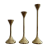 Series of 3 Scandinavian brass candle holders, 70s tulip foot