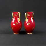 Pair of Baccarat crystal baluster vases decorated with a Lorraine cross