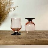 6 small pink glasses with black stem