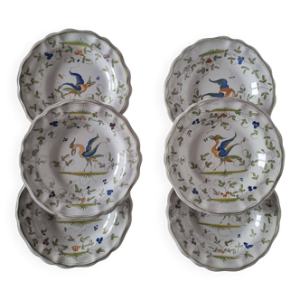 Set of 6 plates in French earthenware or painted Moustiers ceramic