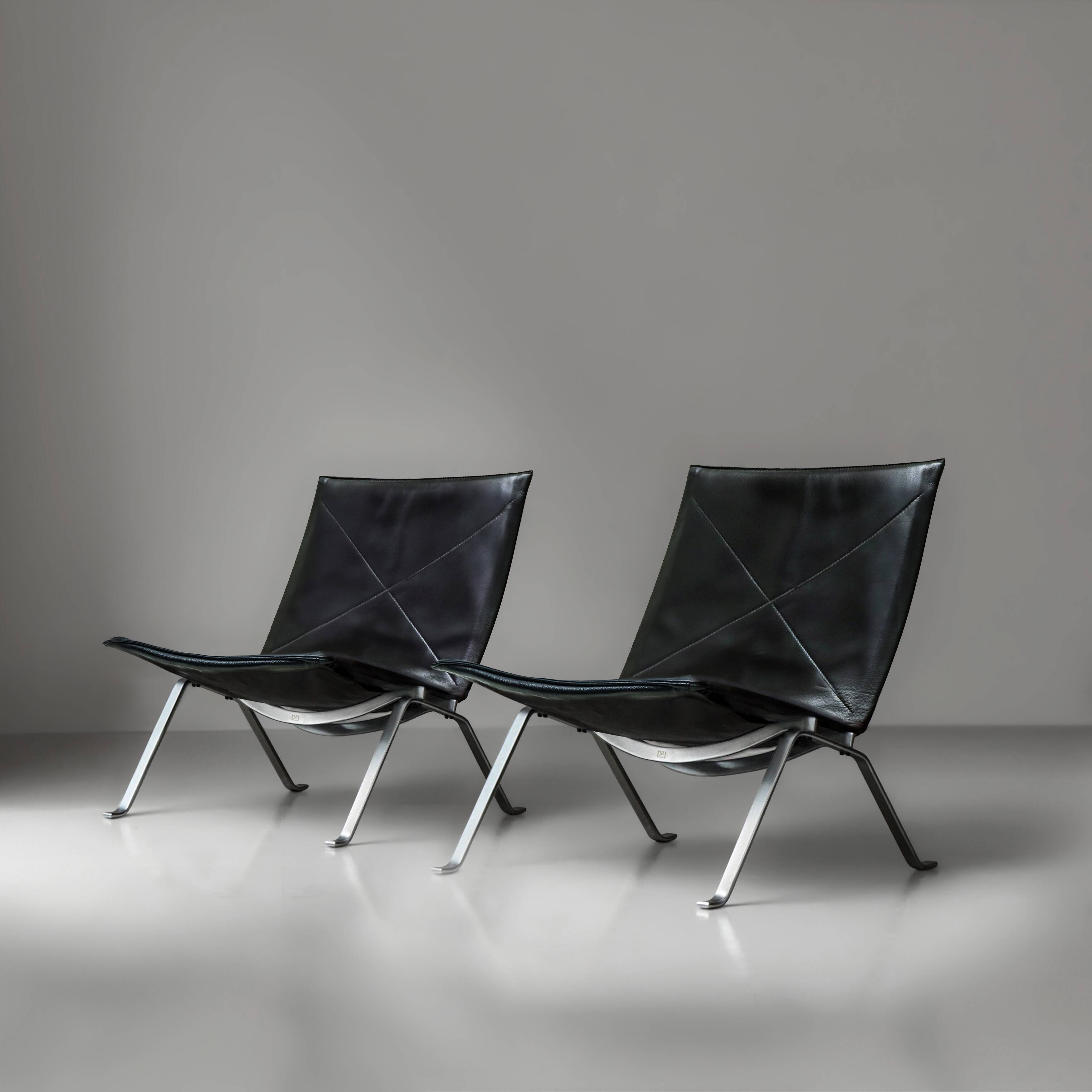 Black Leather Vintage Poul Kjaerholm PK22s for E. Kold Christensen 1960s