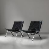 Black Leather Vintage Poul Kjaerholm PK22s for E. Kold Christensen 1960s