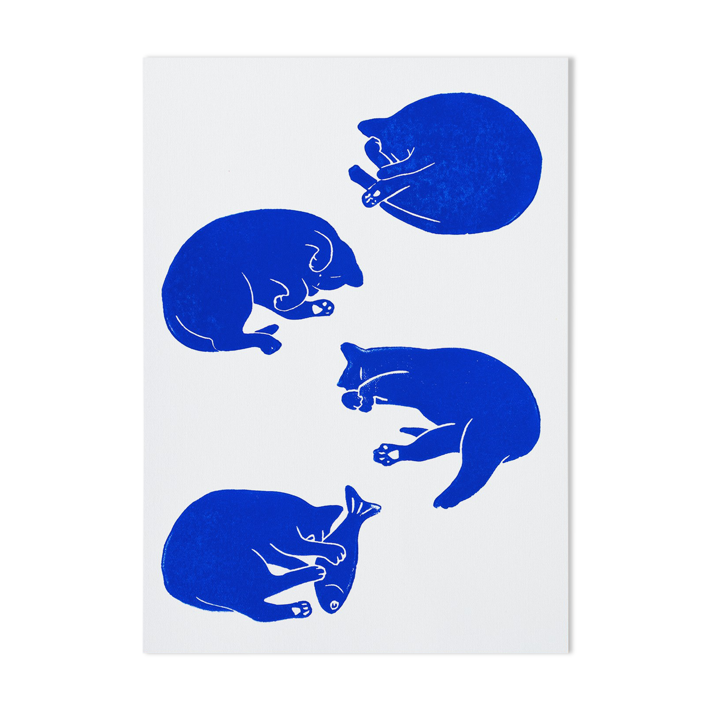 Original linocut - quartet of cats