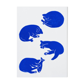 Original linocut - quartet of cats