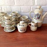 Vintage floral pattern stoneware coffee set, Saint-Amand Sologne earthenware