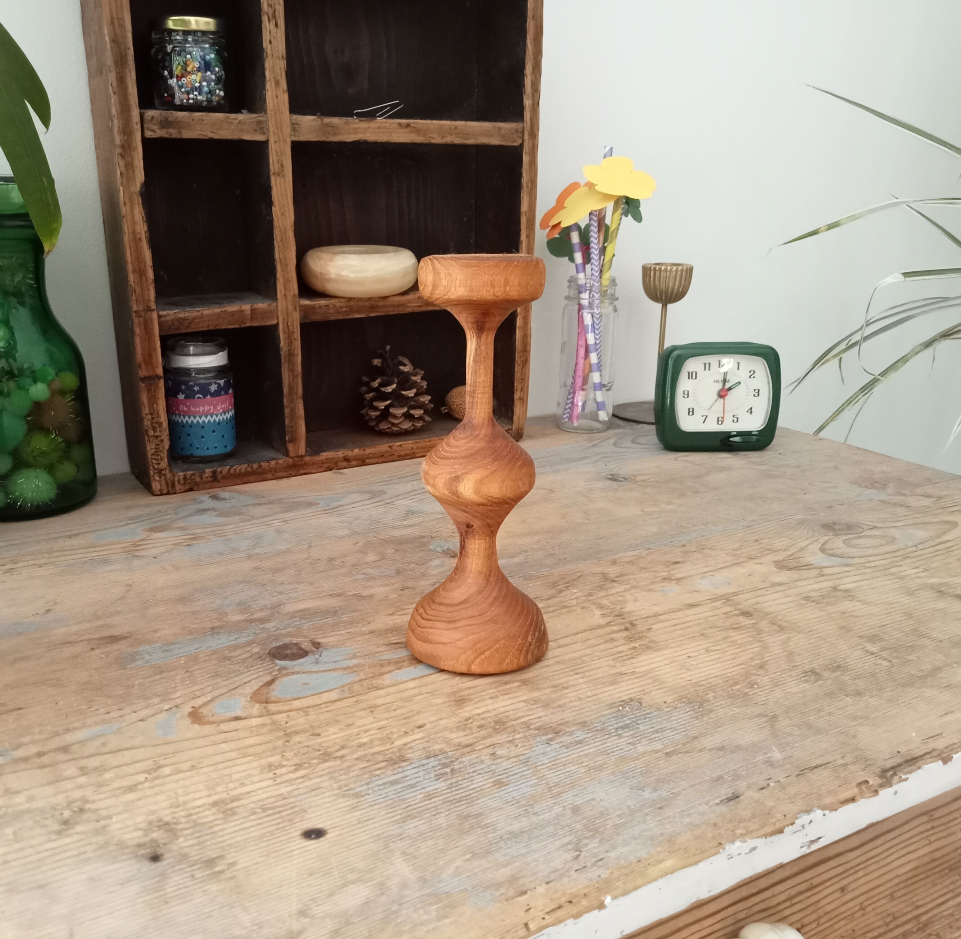 Vintage olive wood candle holder