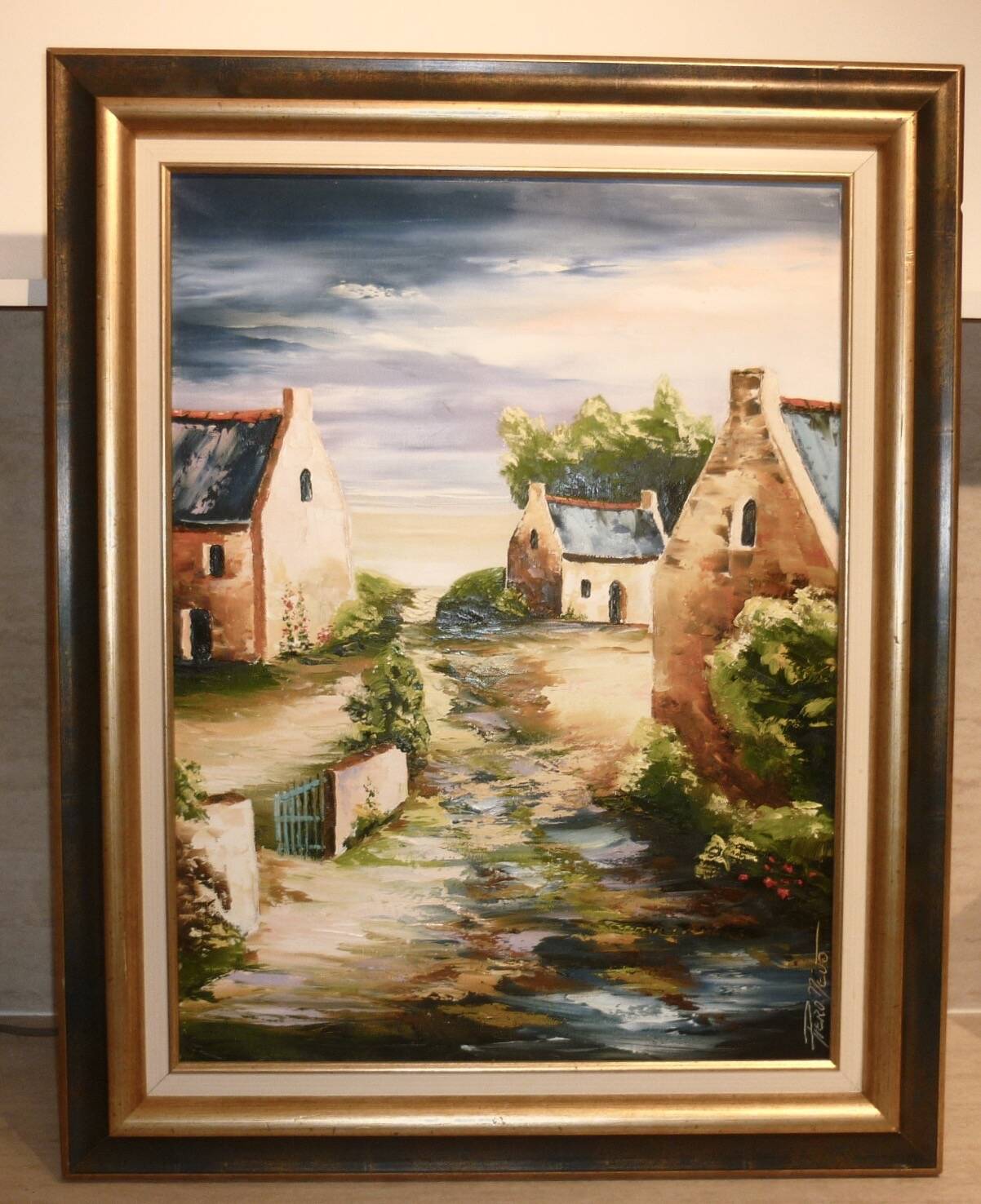 Oil painting on canvas “Hameau” signed Pieronevo