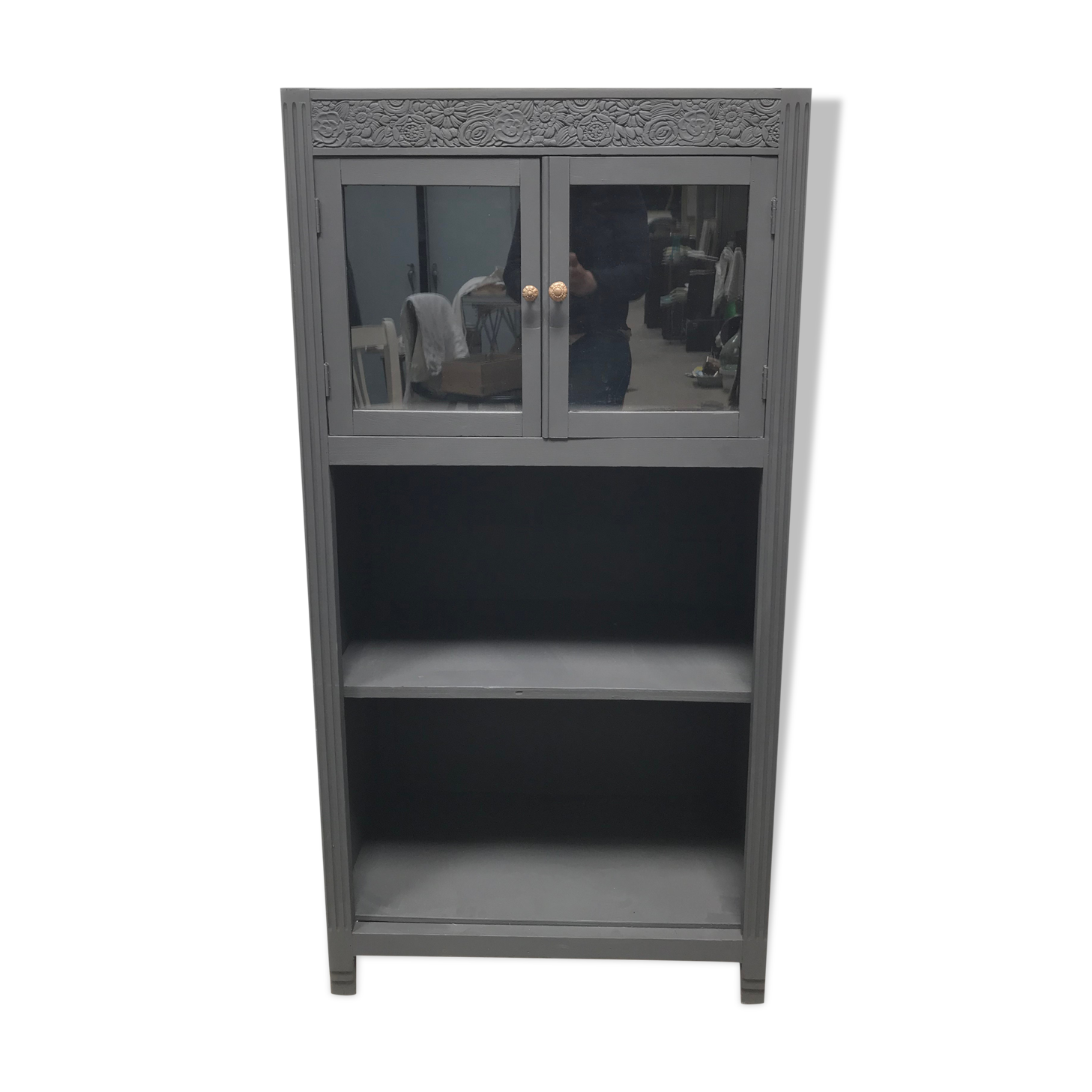 Matte 1930s black glass cabinet