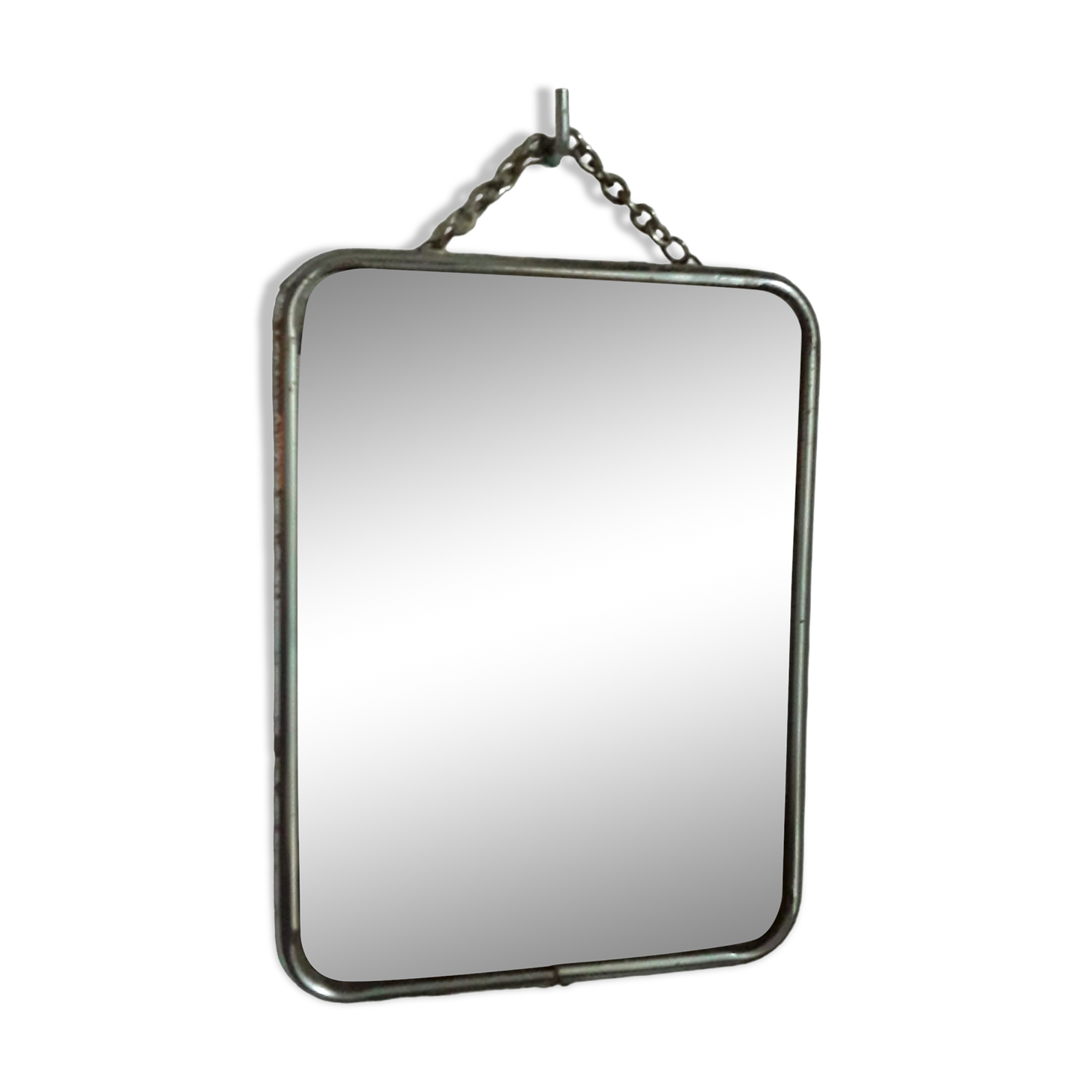 Vintage barber mirror with chain