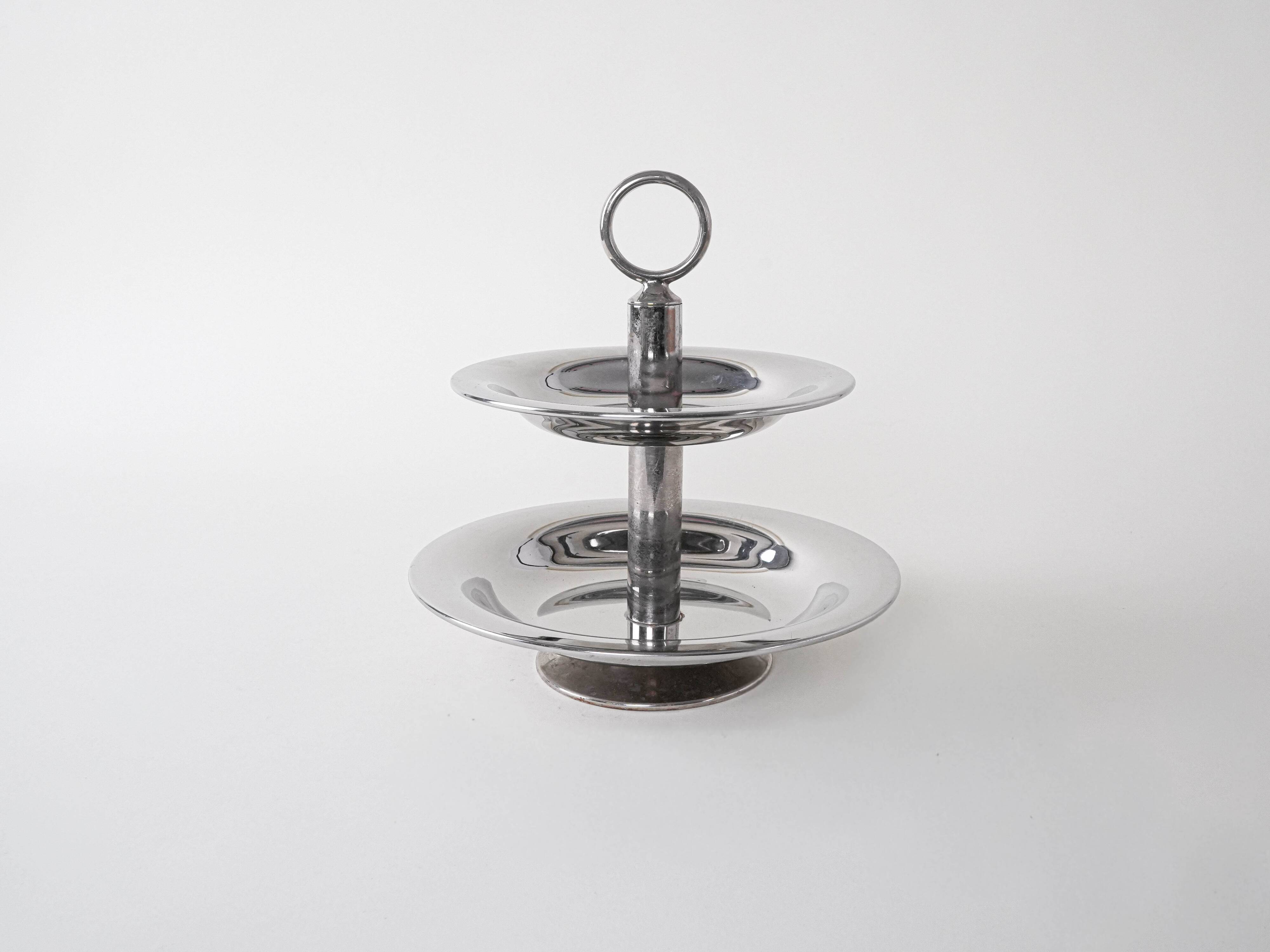 Two-tier steel cake stand, Italian design, 1980s, made in Italy