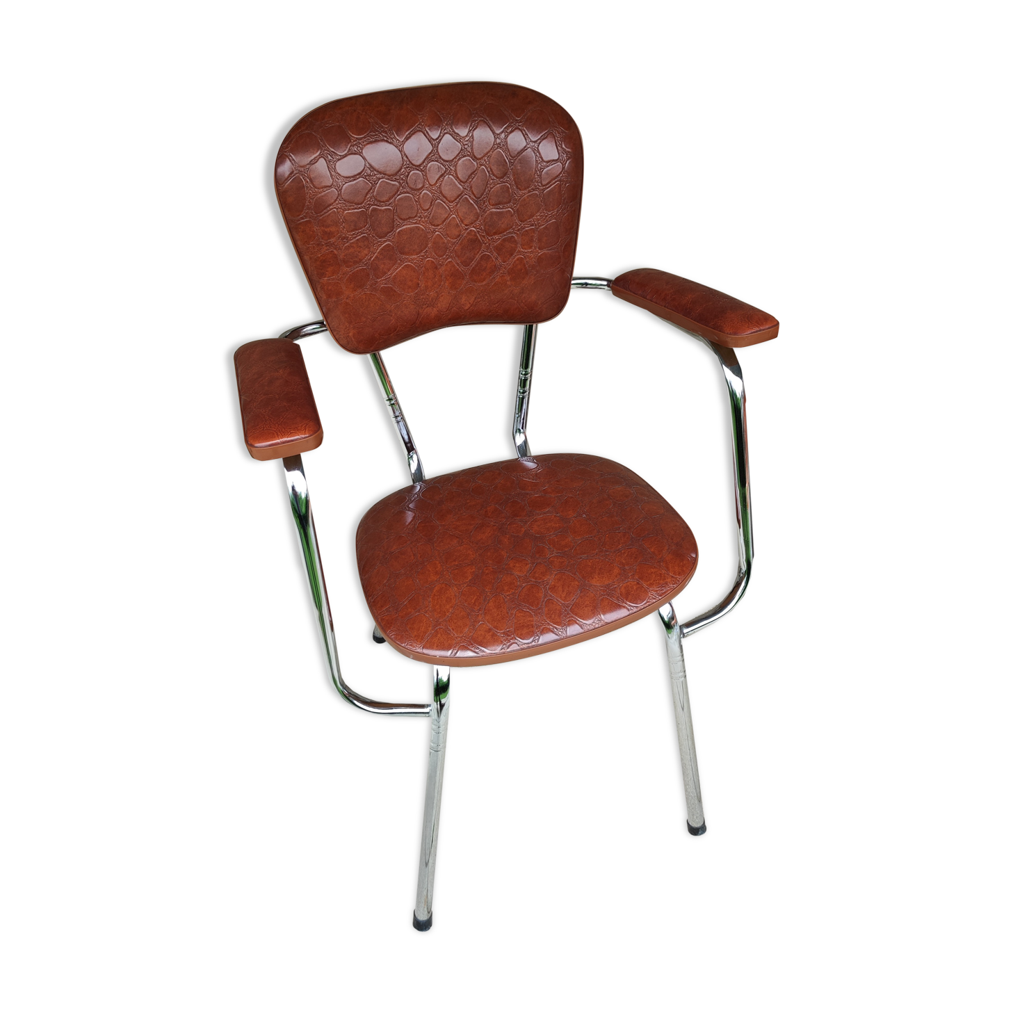 Stainless steel skaï armrest chair from 1958