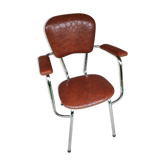 Stainless steel skaï armrest chair from 1958