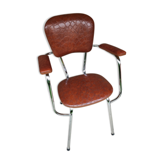 Stainless steel skaï armrest chair from 1958
