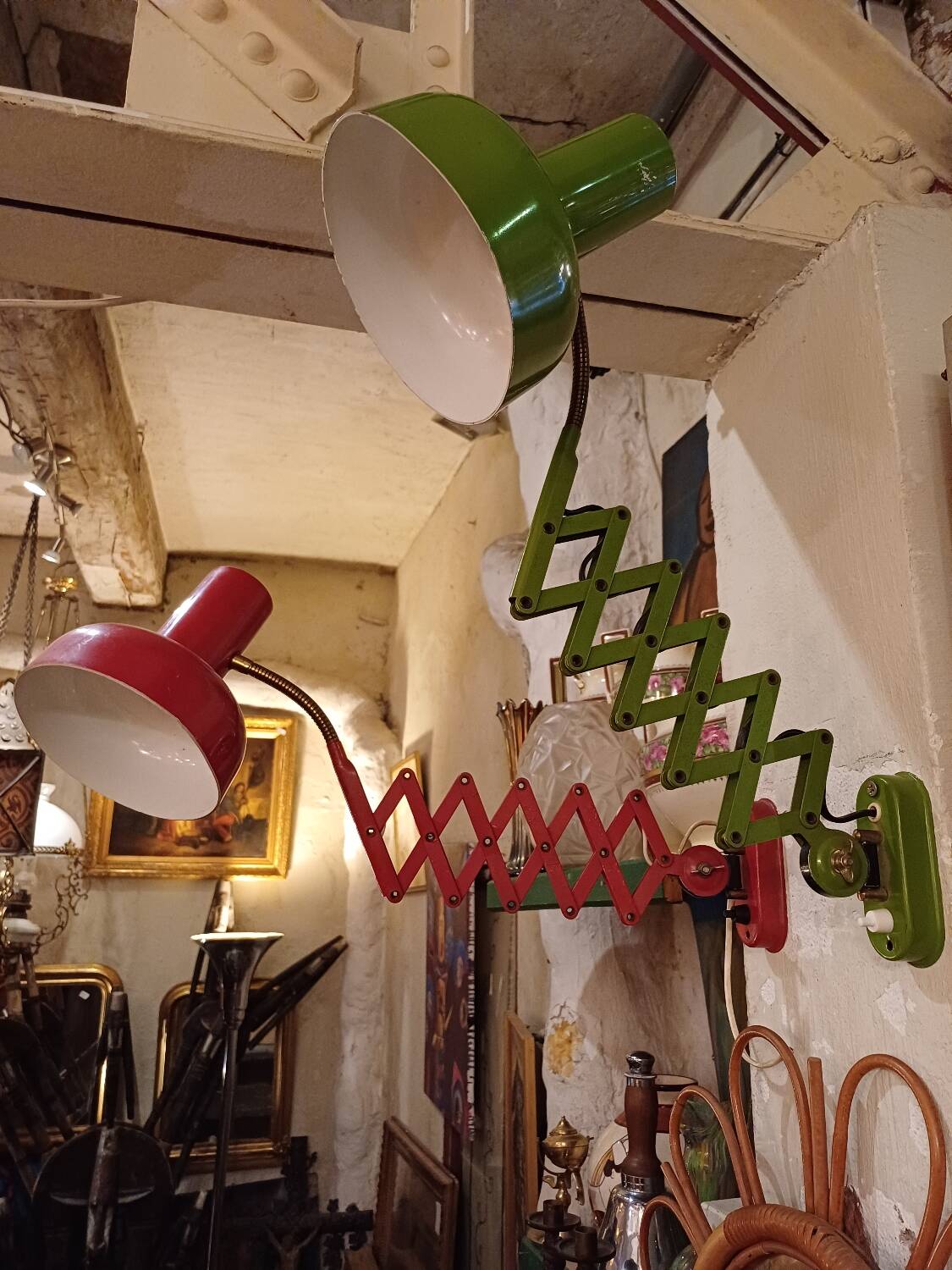 Pair of red and green Hala Zeist wall lights Dutch design 1960