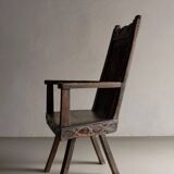 Antique primitive carved oak arm chair, Belgium