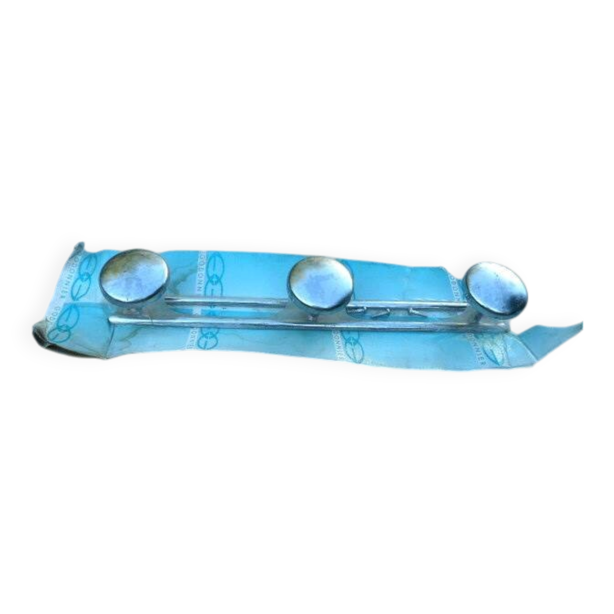 Wall coat rack with 3 chrome metal hooks, vintage 80s.