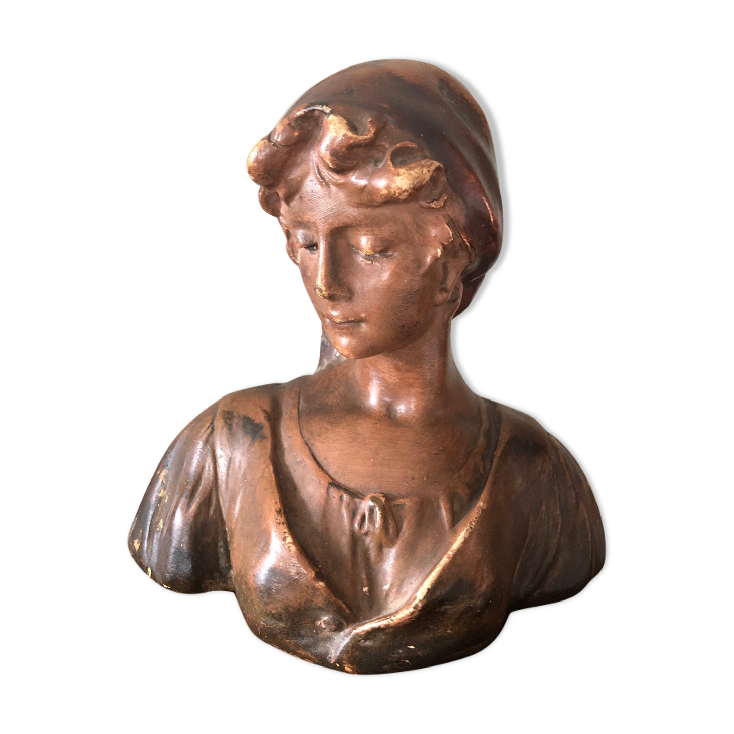 Plaster bust: girl in scarf
