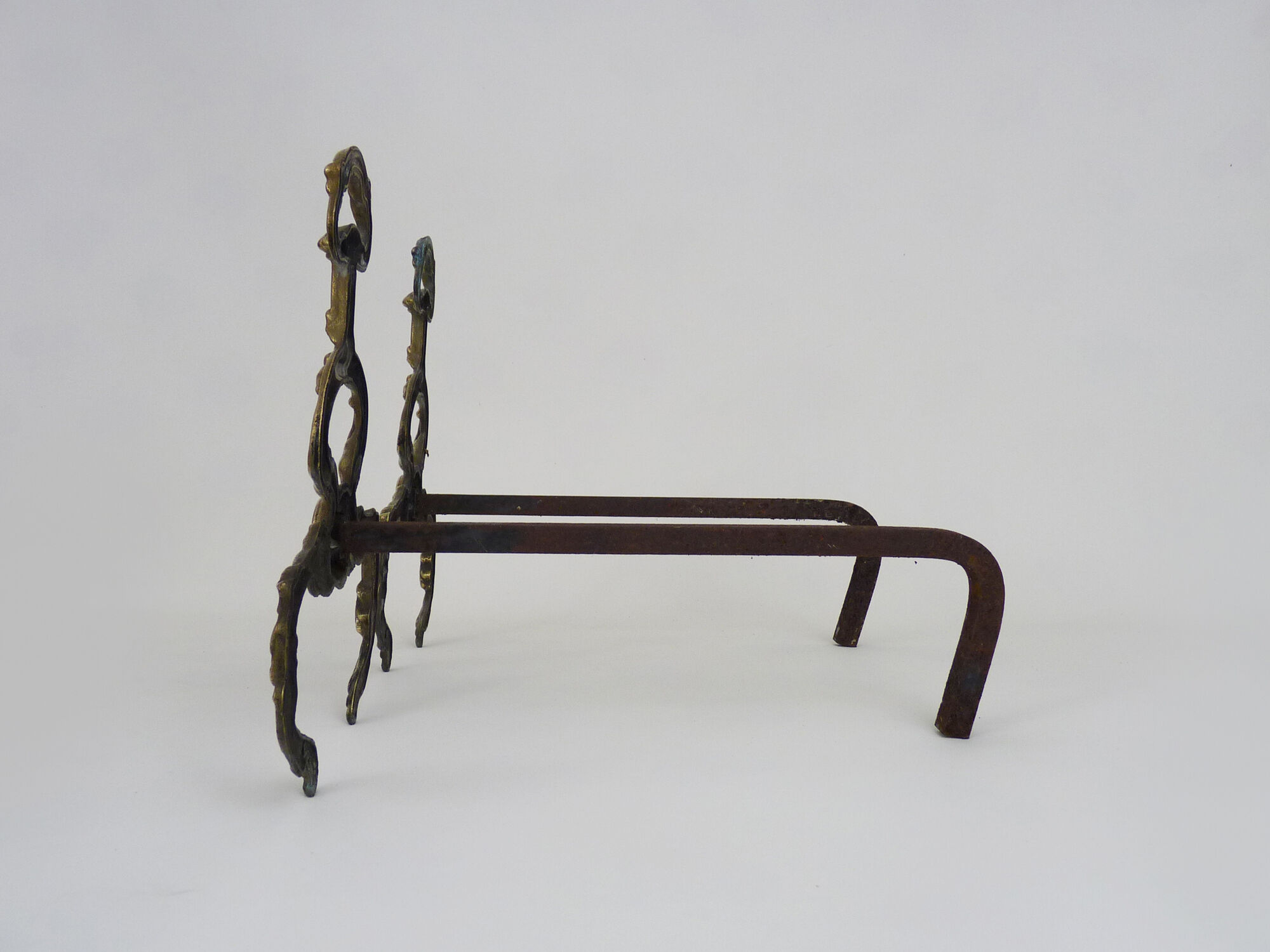 Old pair of chenets, fire dog in bronze and French neoclassical cast iron
