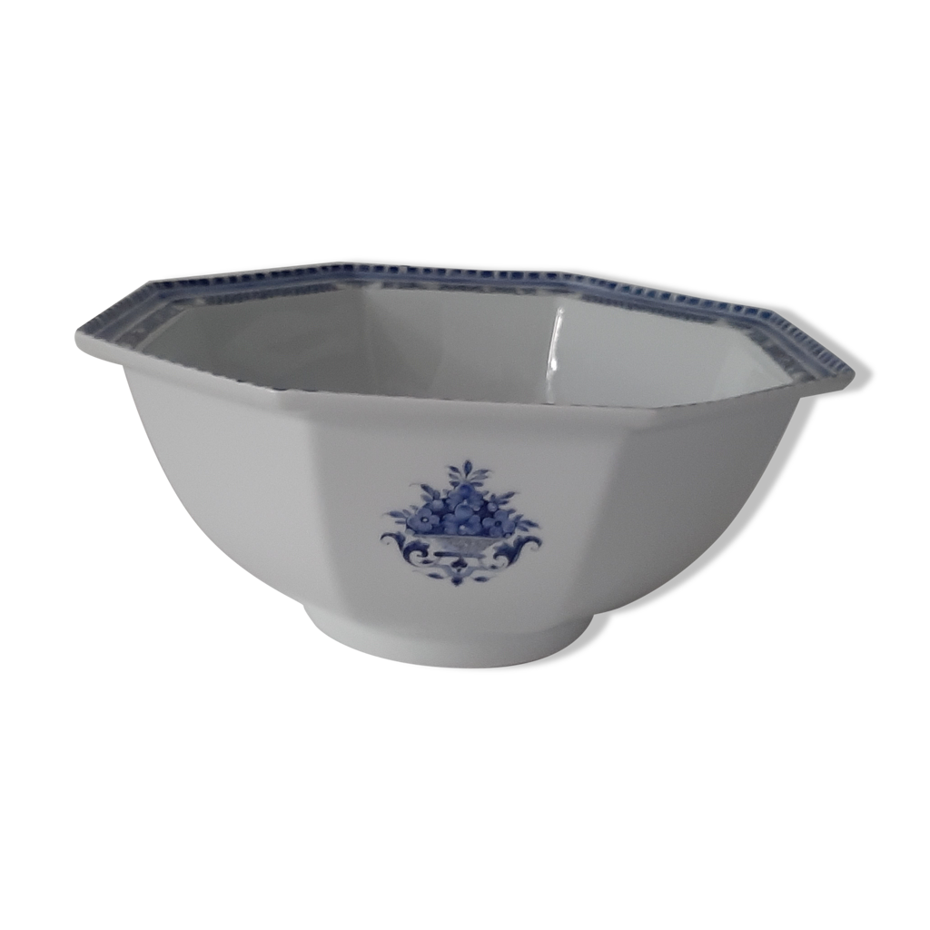 Saladier porcelaine de Limoges JL Coquet, forle Lotus, Au panier Bleu,  vieux Rouen