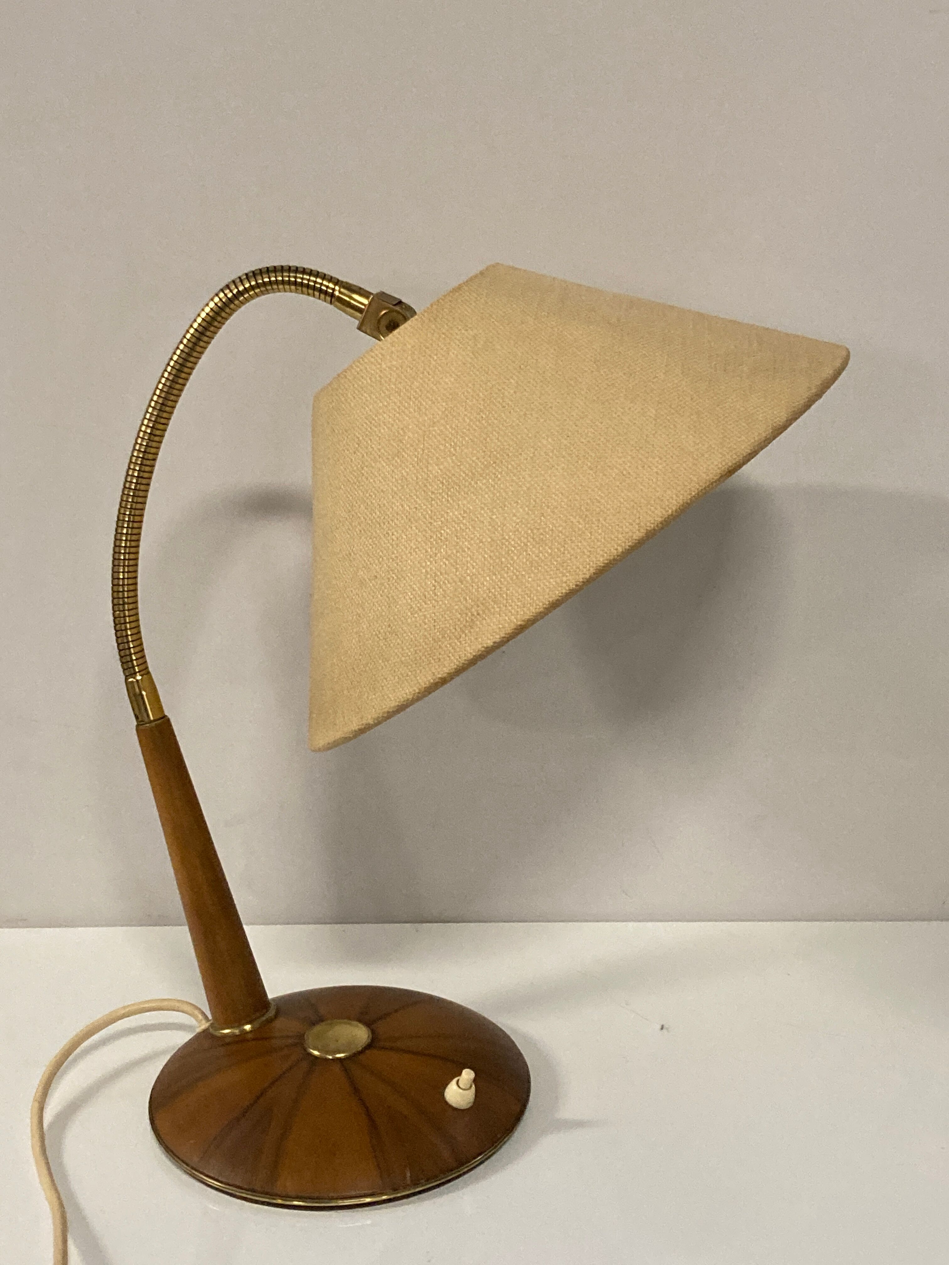 Brass and teak desk or table lamp by Temde, Switzerland 1960s