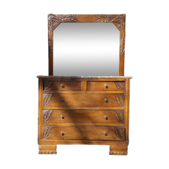 Art deco chest of drawers with mirror