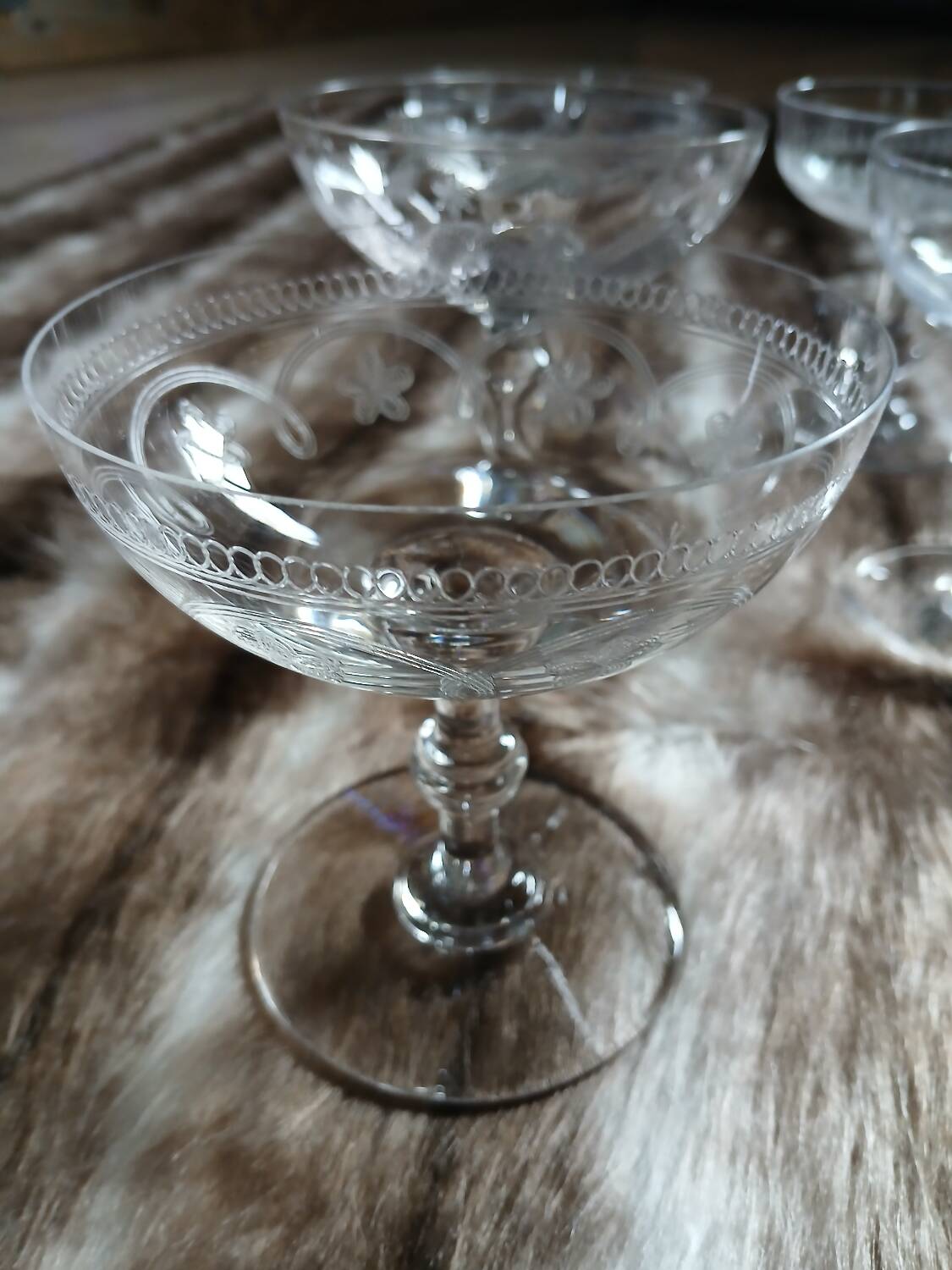 8 mismatched vintage champagne coupes