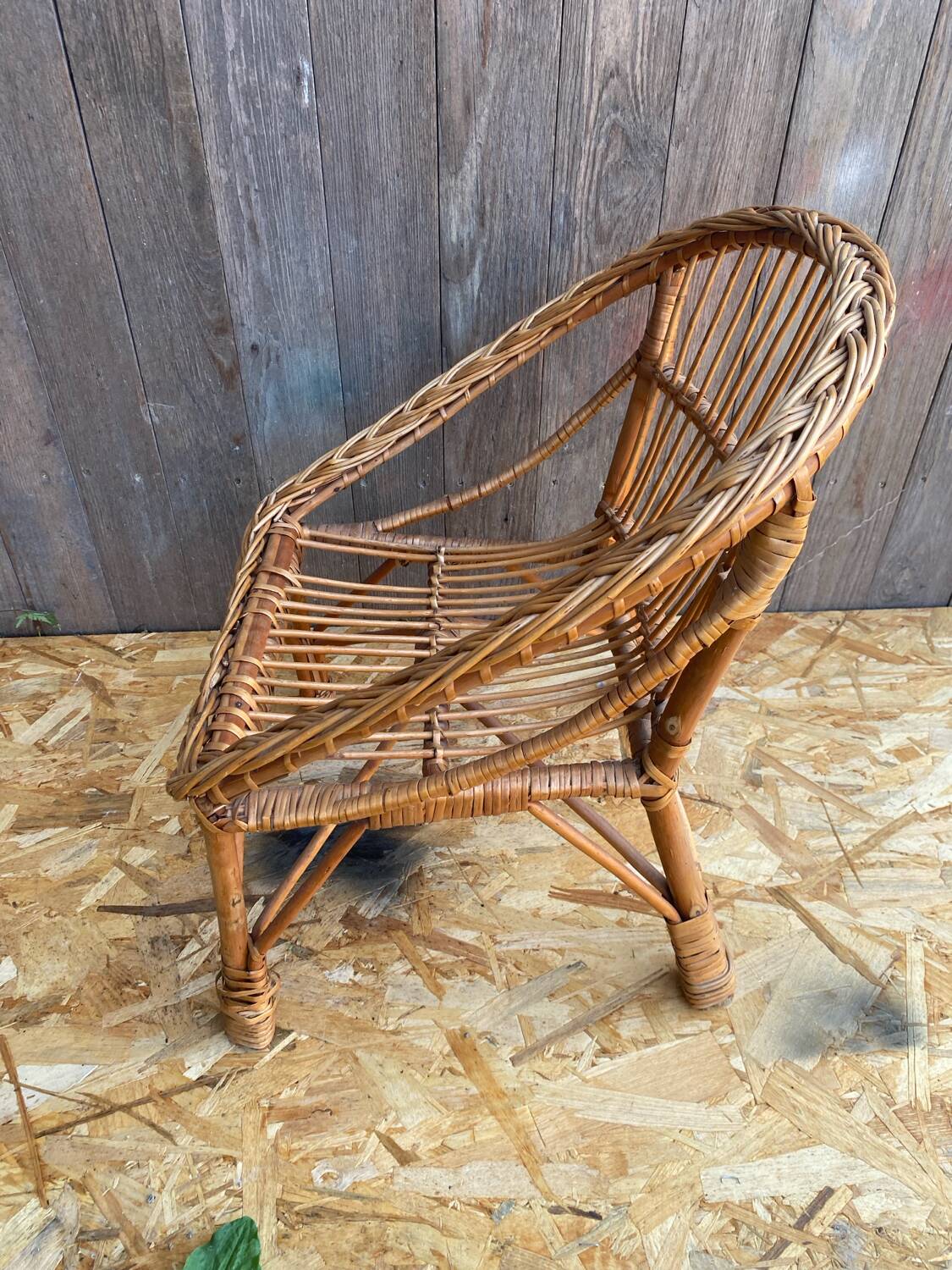 Children's Armchair Shell Antique Rattan 60s Vintage #C574