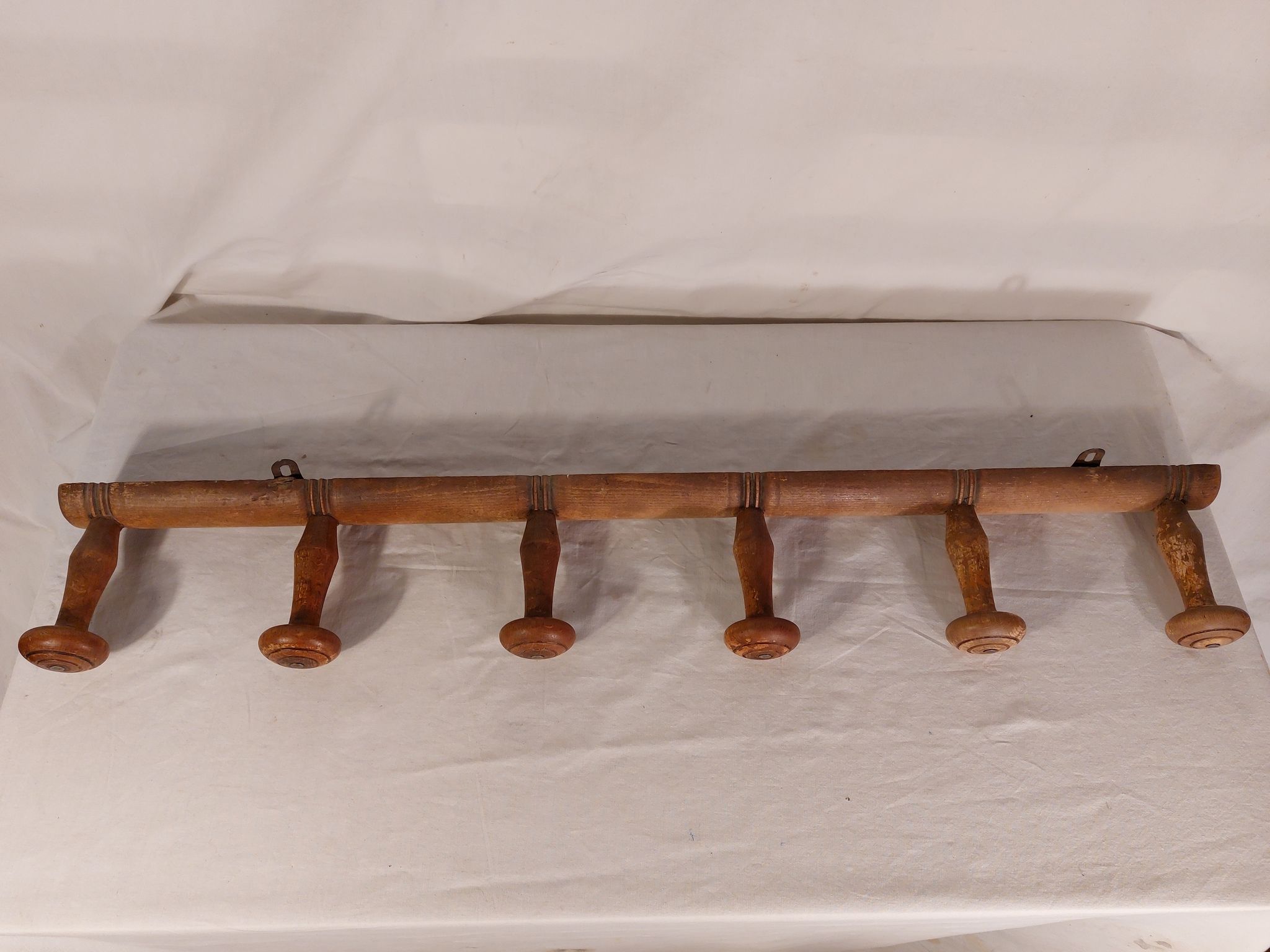 Wall coat rack 6 wooden hooks 1900s