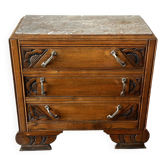 Commode Art déco compacte années 30 bois sculpté et marbre