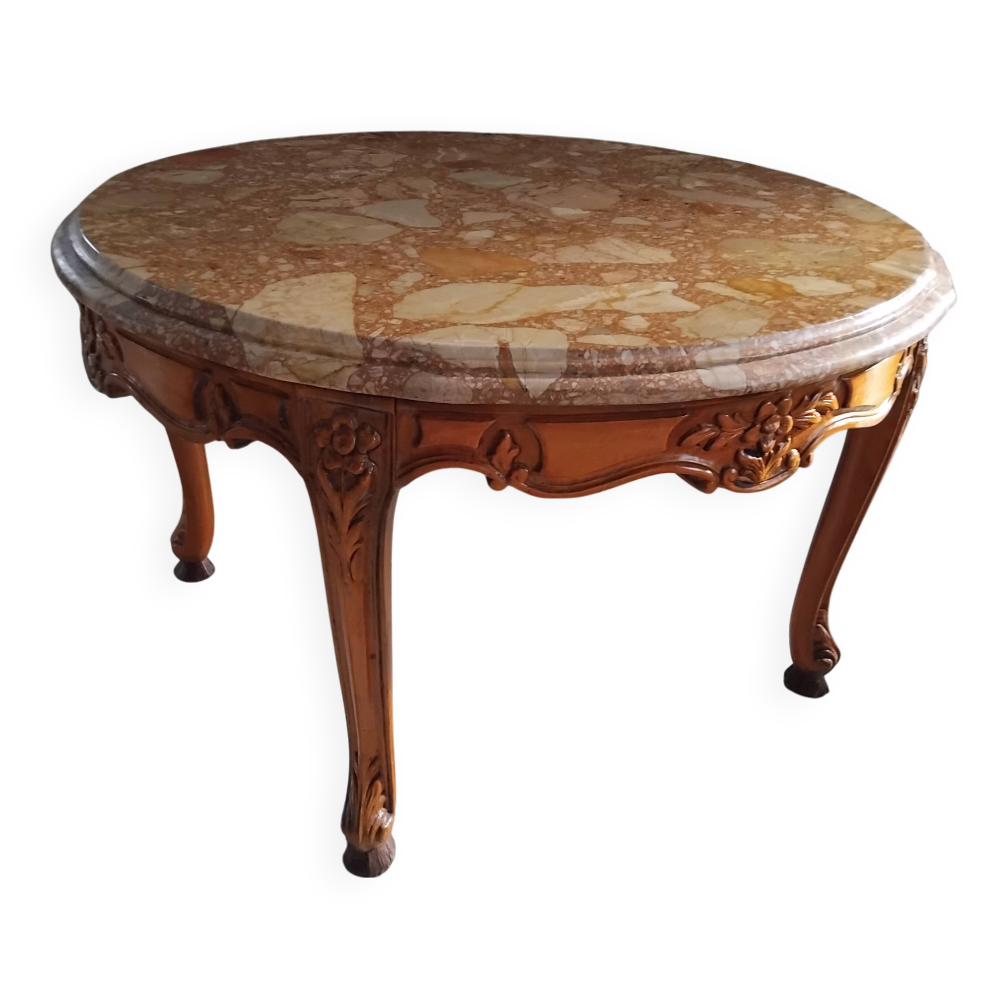 Old marble and wood coffee table from the 50s