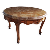 Ancienne table basse en marbre et bois année 50