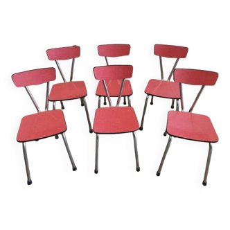 Set of 6 red formica chairs