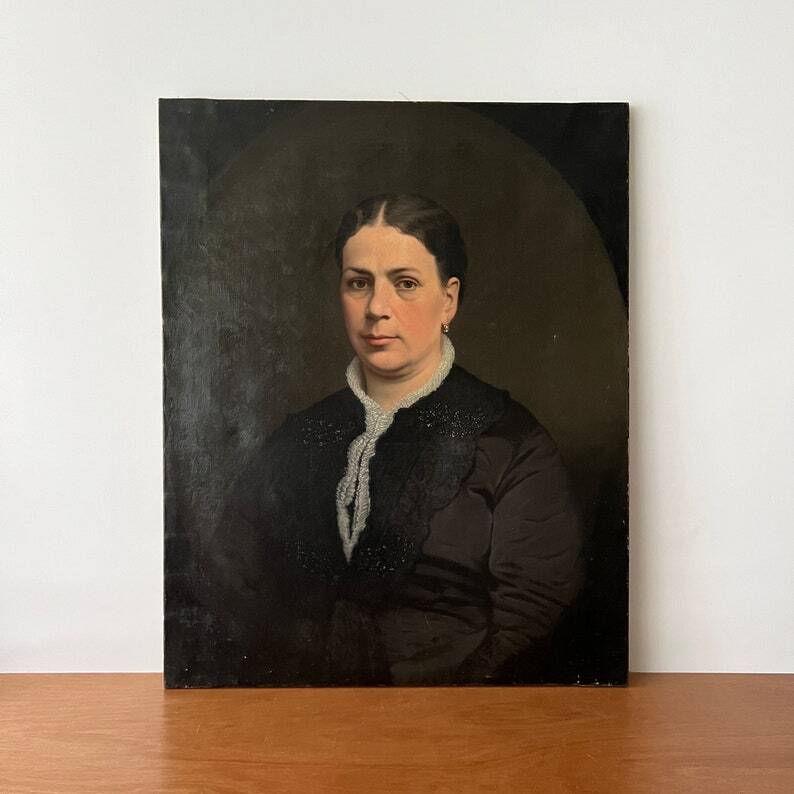 Peinture à l'huile ancienne du 19ème siècle, Portrait de femme