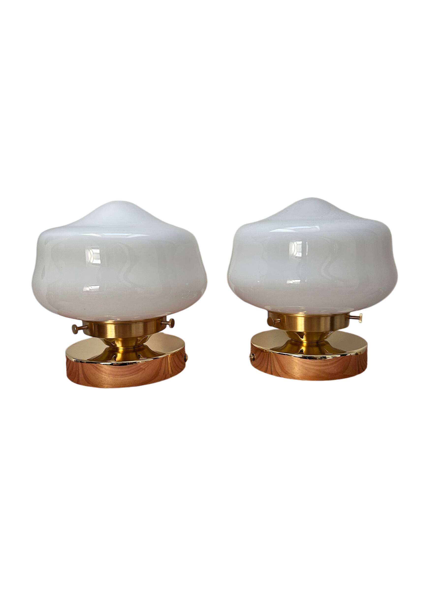 Pair of white opaline globe wall lights