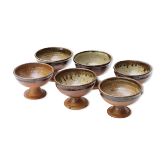 Six stoneware dessert cups by Pierre Digan, 60s