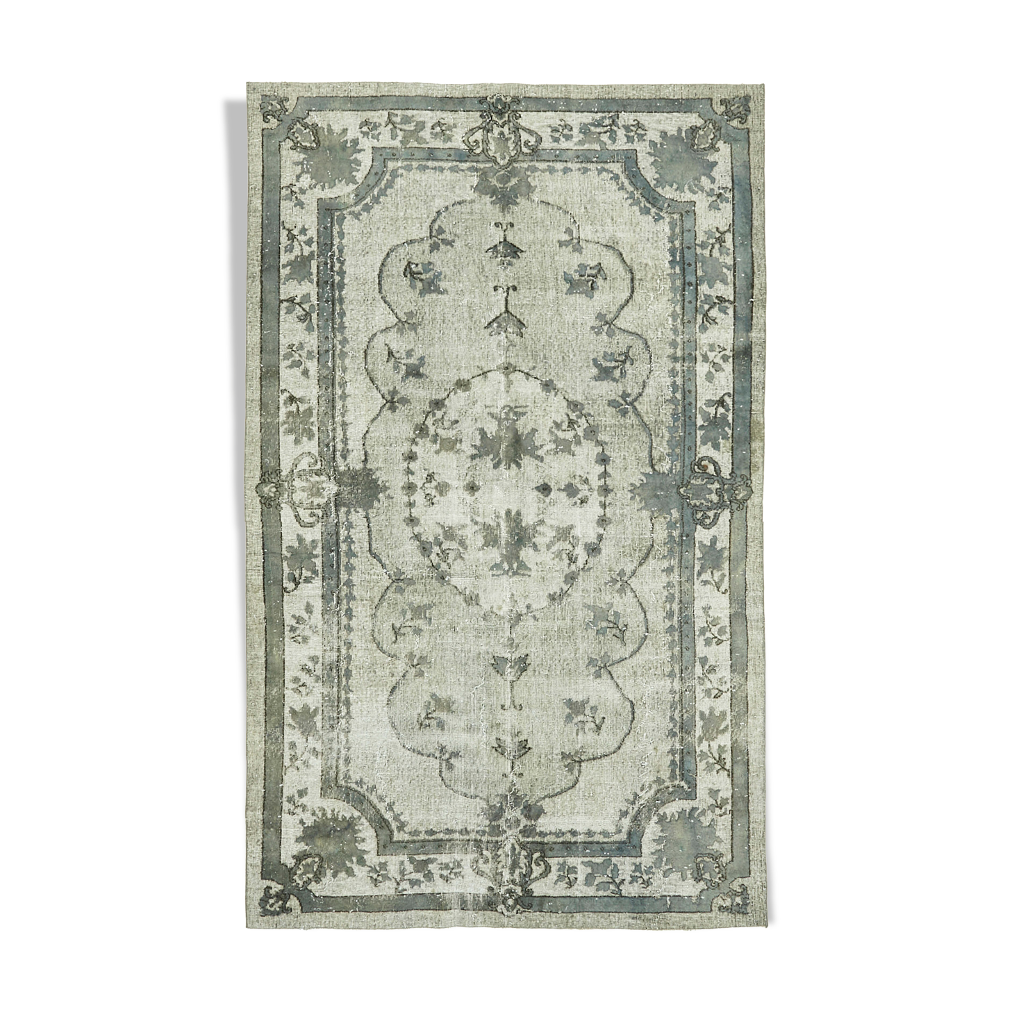 Handwoven overdyed anatolian 1970s 181 cm x 290 cm blue carpet