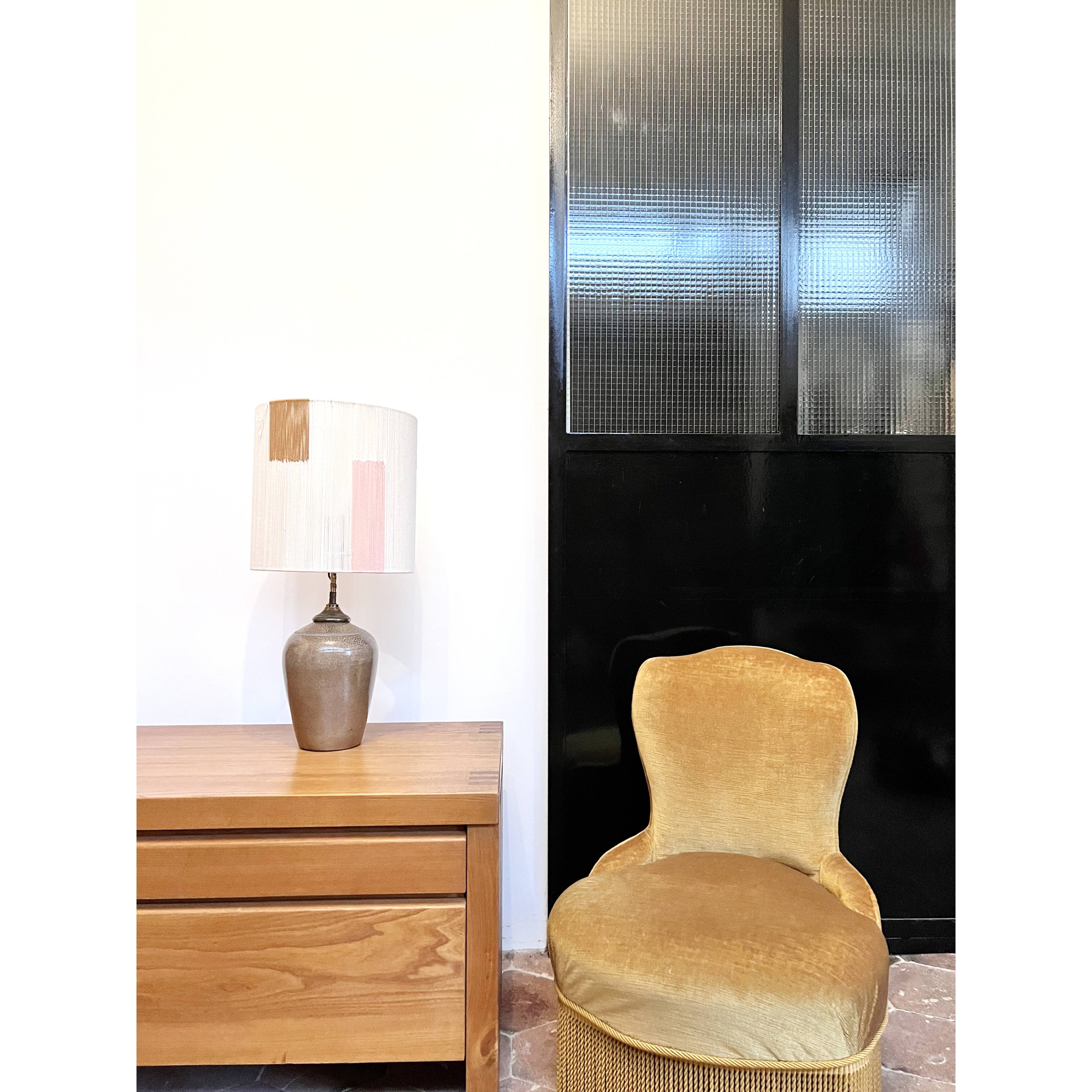 Sandstone lamp base and cotton thread lampshade, 1970s.