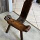 Brutalist tripod chair n2, carved solid wood, antique.