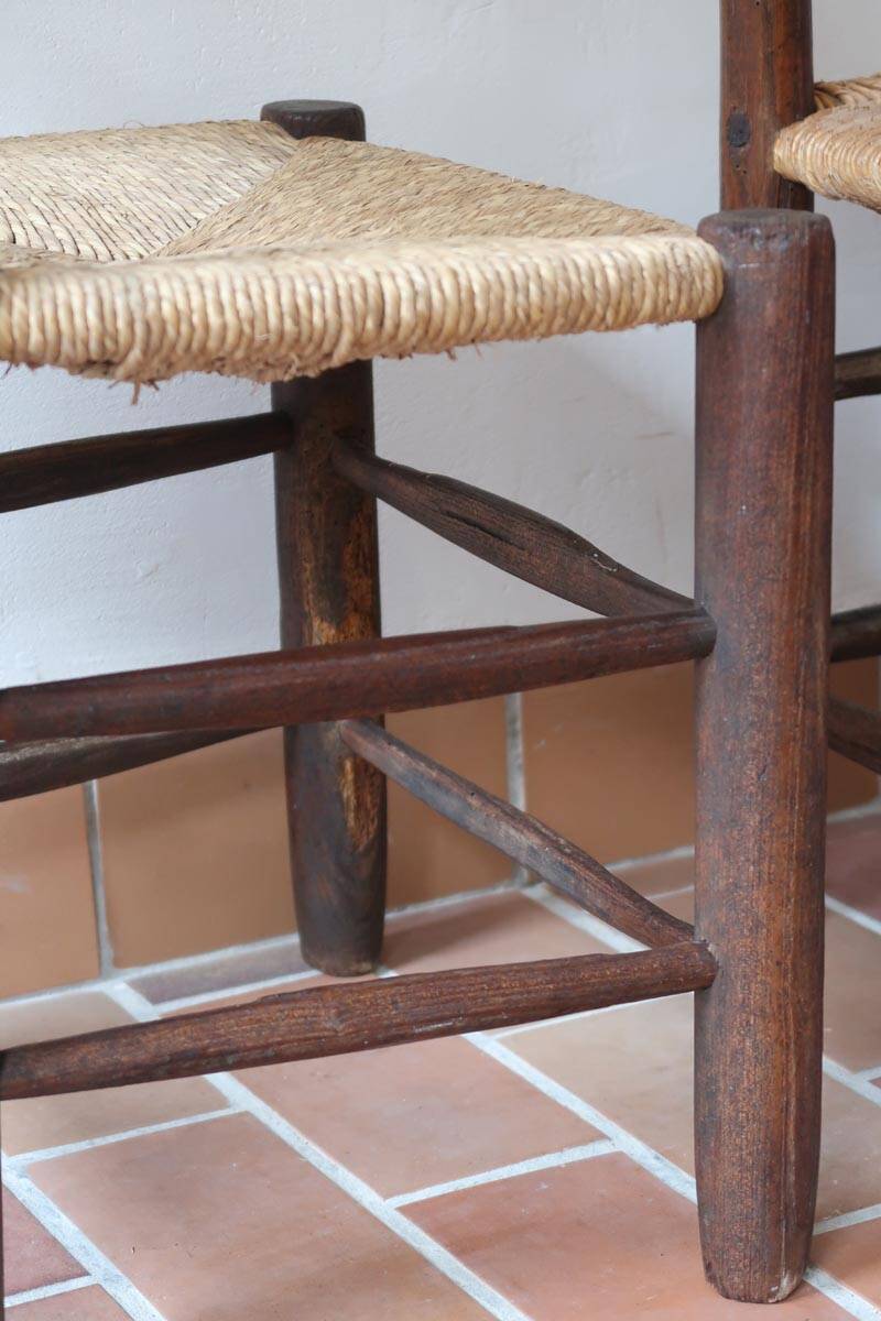 Pair of straw farm chairs