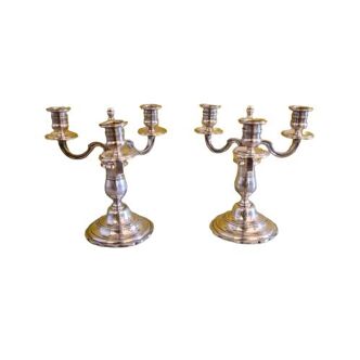 Ensemble De Bougeoirs à 3 Lumières En Métal Argenté, 2e Moitié 20e Siècle