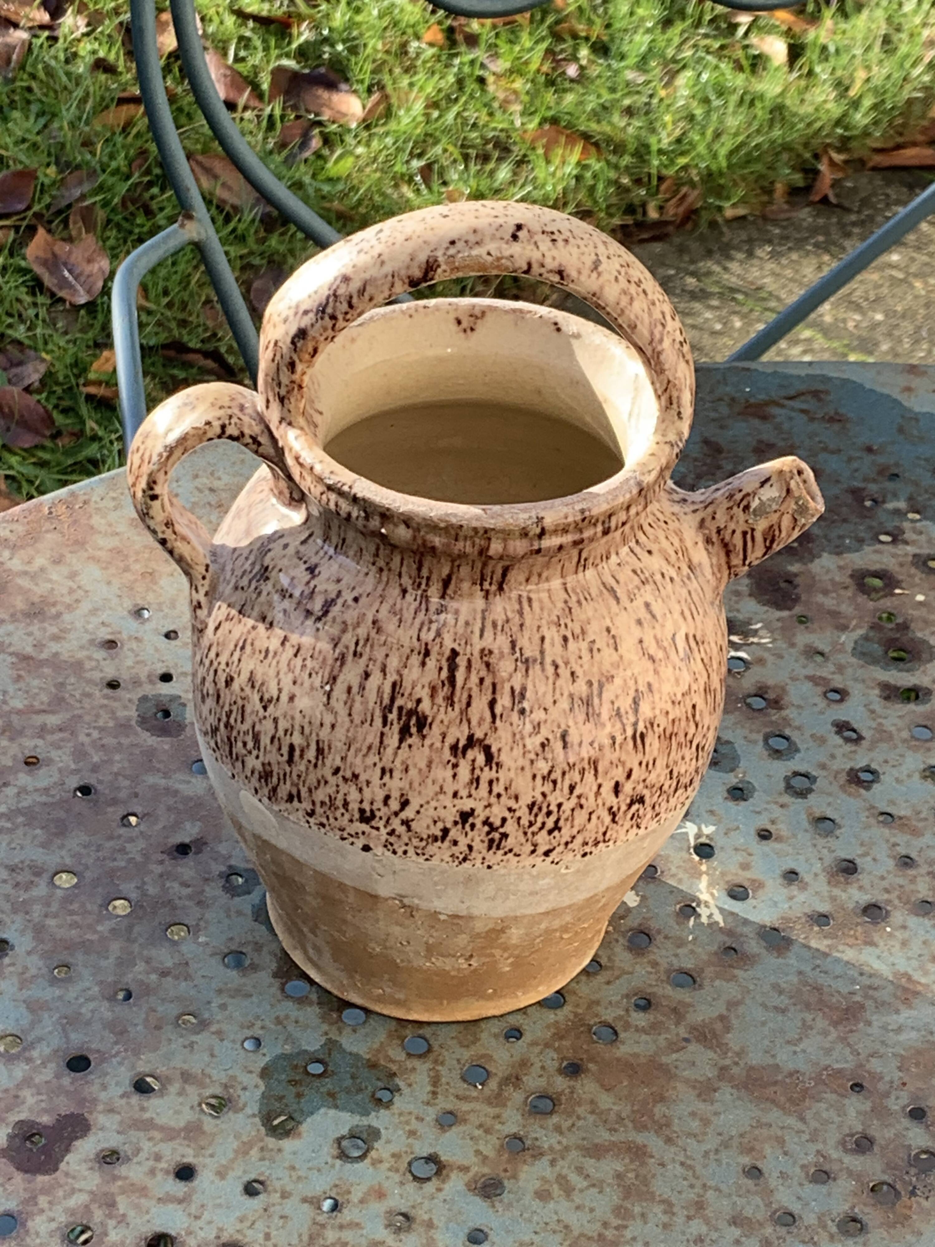 Gargoulette, raw stoneware jug and beige glaze, speckled, vintage