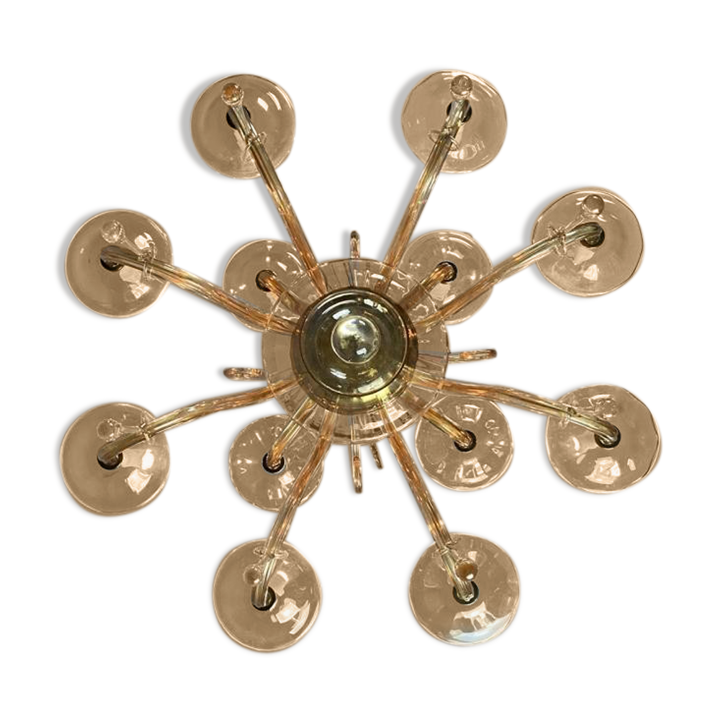 Golden Glass Lustre, Two Floors And 12 Arms Of Light Circa 1940